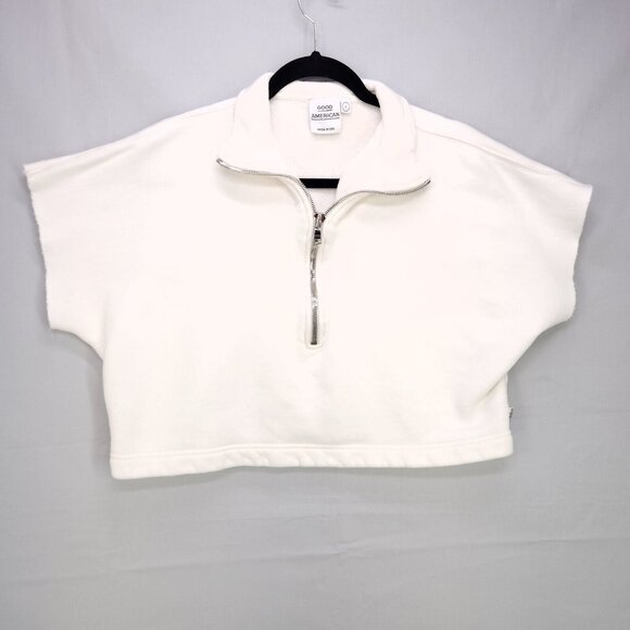 Good American Sweatshirt Cropped Short Sleeve Womens Size 2 Quarter Zip - Picture 1 of 16
